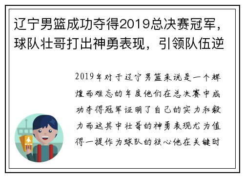 辽宁男篮成功夺得2019总决赛冠军，球队壮哥打出神勇表现，引领队伍逆转胜！