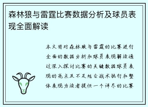 森林狼与雷霆比赛数据分析及球员表现全面解读