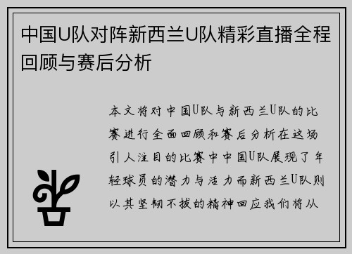 中国U队对阵新西兰U队精彩直播全程回顾与赛后分析