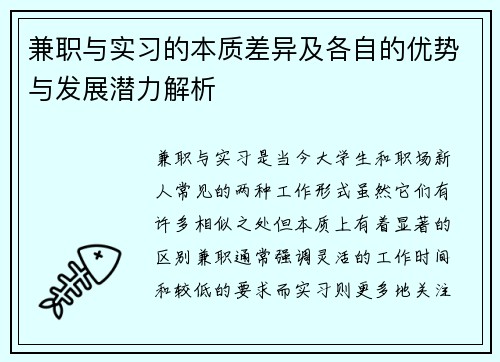 兼职与实习的本质差异及各自的优势与发展潜力解析